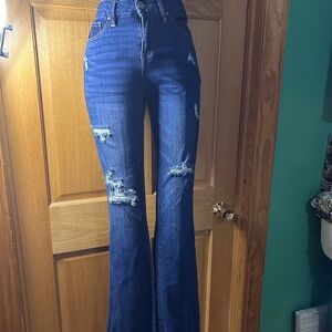Rue21 Dark Blue Distressed Flare Jeans